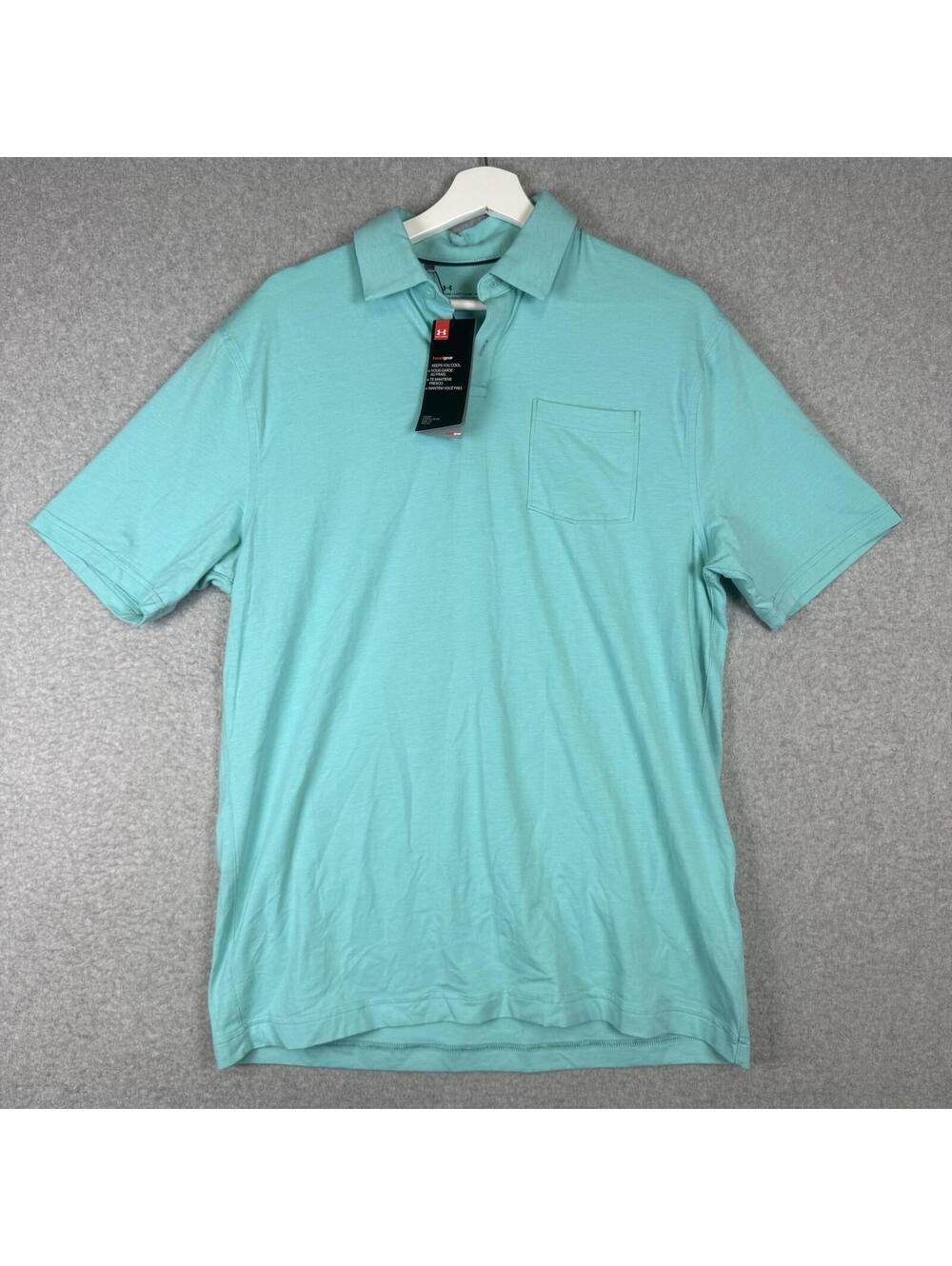 Under Armour Men's Size Medium Loose Heat Gear Blue short Sleeve Polo Shirt Golf
